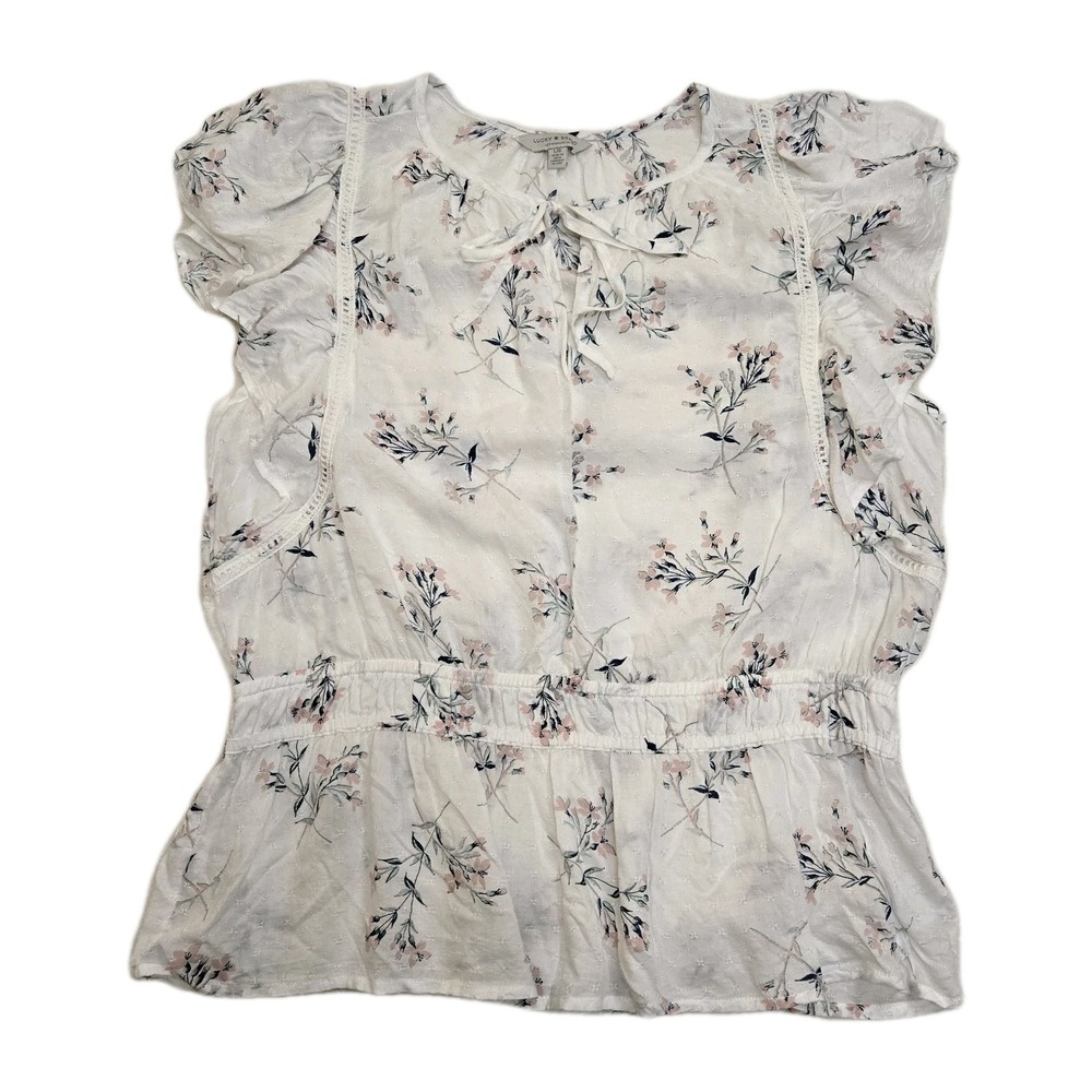 Lucky Brand Top Womens Large Cottagecore Boho Hippie Fairy Peasant Peplum Floral - Picture 2 of 11